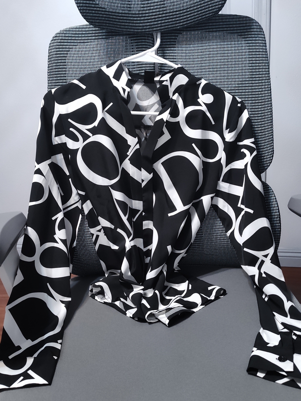 NWT SHEIN Black and White Geometric Letter Print Blouse